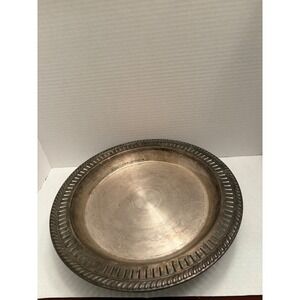 Vintage Silver Plate Round Lazy Susan Tray Pierced Leaf Rim Gadroon Edge 14.75"